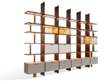 DUO XL - M - Open floor-ceiling mounted wooden bookcase with built-in lights by Carpanese Home - view 2